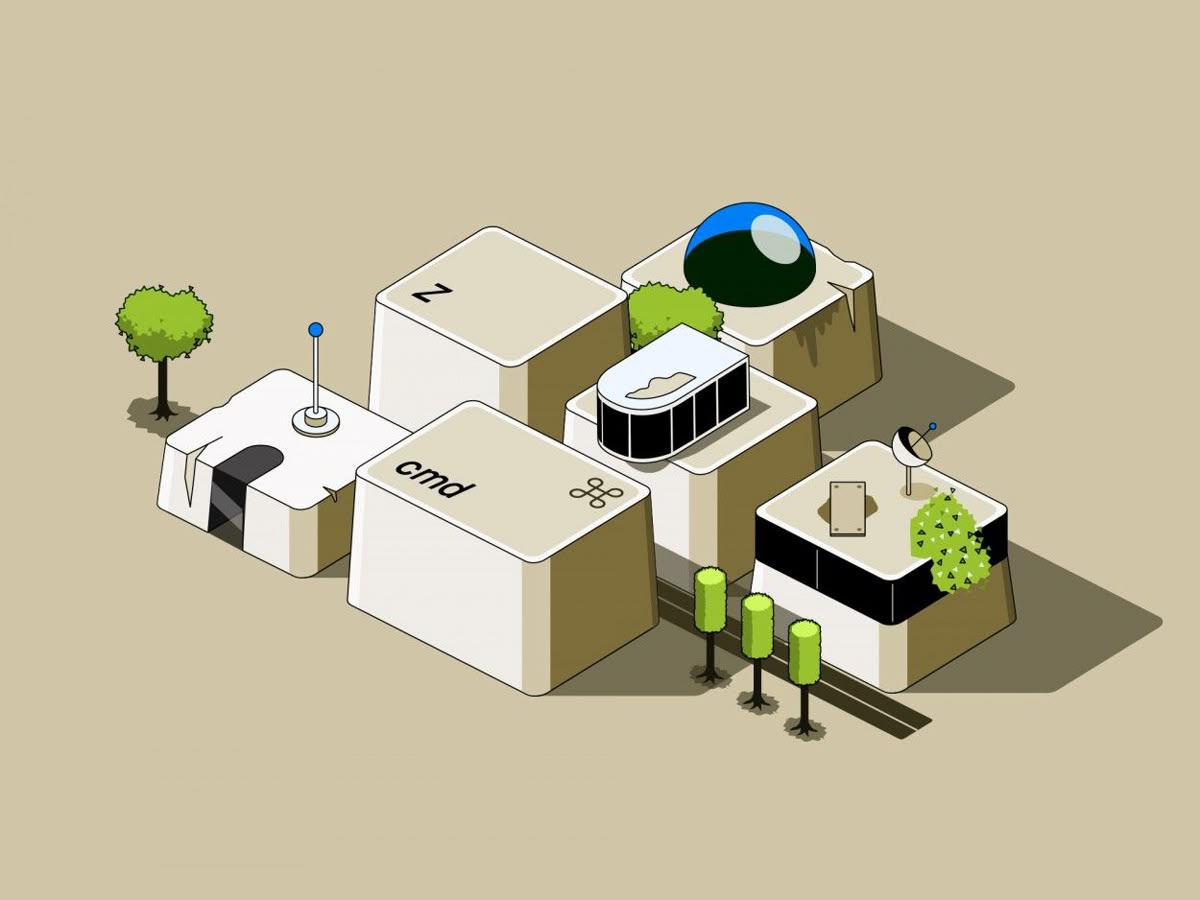 Isometric keyboard key city — cmd