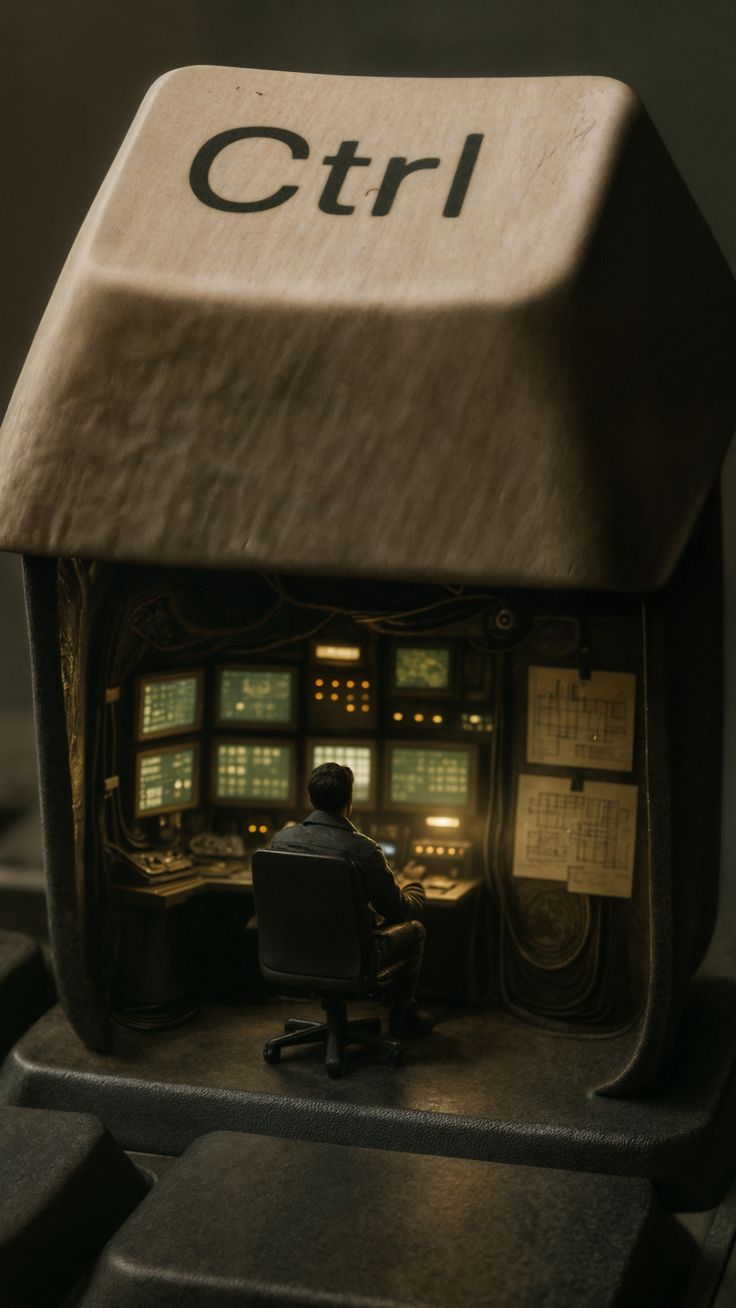 A lone operator inside a Ctrl key control room