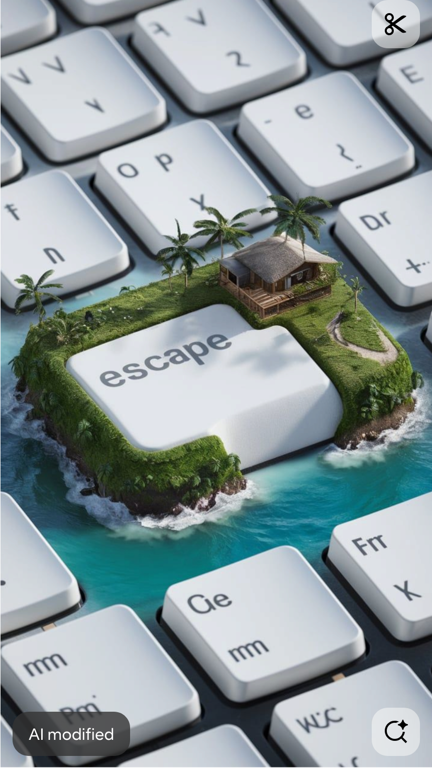 Tropical island escape key — press escape to get away